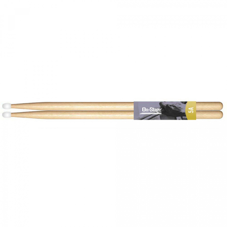 On-Stage AMH5AN American Made Hickory Drumsticks, 5A, Nylon Tip, 6-Pair