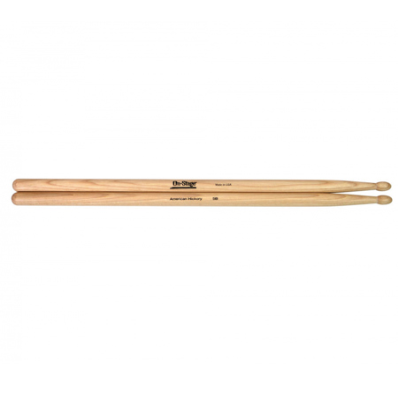 On-Stage AMH5BW American Made Hickory Drumsticks, 5B, Wood Tip, 6-Pair