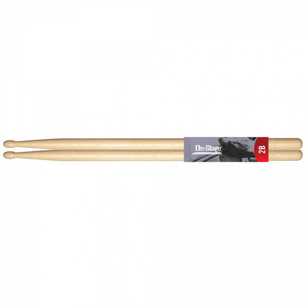 On-Stage AMH2BW American Made Hickory Drumsticks, 2B, Wood Tip, 6-Pair