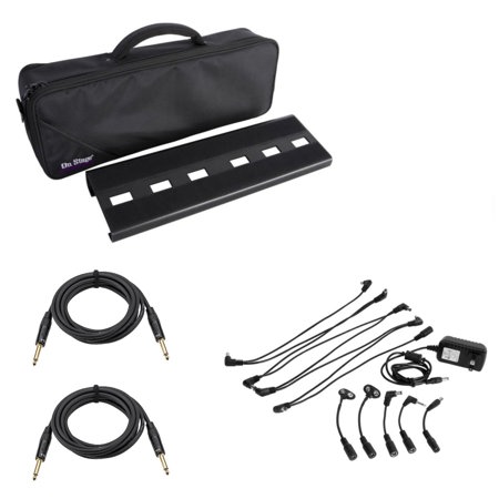 On-Stage PS801 Pedal Power Pack - On-Stage GPB2000 Compact Board for Minimalist Pedal Rig - 2x H&A Elite Pro 1/4" Male to 1/4" Male Instrument Cable with Rean Gold Connectors 3'