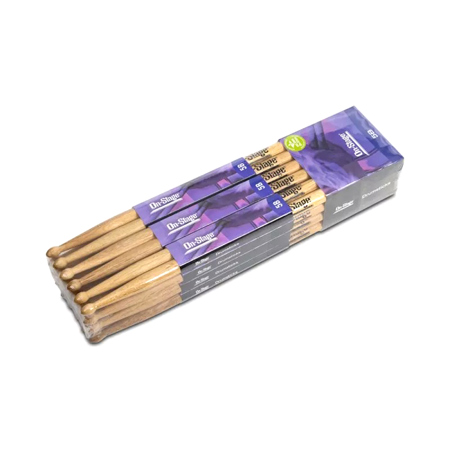 On-Stage HW5B Hickory Drum Sticks with Wood Tip, Size 5B, 12 Pair