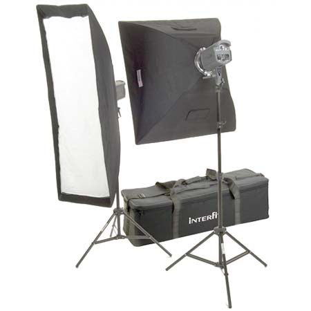 Interfit Photographic Stellar Halogen 1300 Watt, Two Head Pro Softbox Kit with Stands, 2,600 Watt Total Output