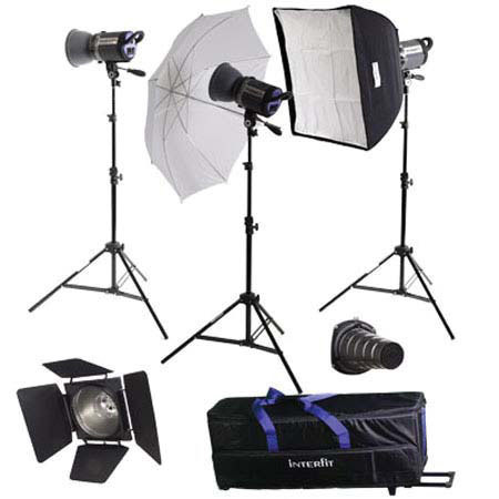 INT448 Stellar X Umbrella / Softbox Kit, with Three 600 watt Second Monolights, Stands & Carry Case