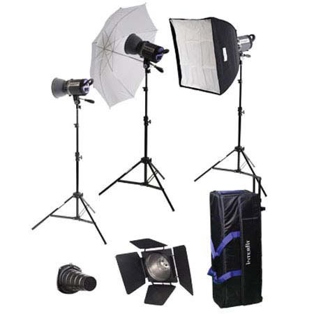 INT468 Stellar XD Umbrella / Softbox Kit, with Three 600 Watt Second Monolights, Umbrella, Softbox, Lightstands & Case