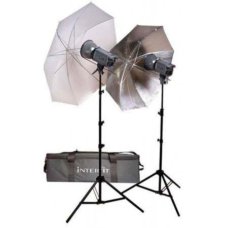 Interfit Photographic Stellar 300ws 2-Monolight 2-Umbrella Deluxe Kit, with Reflectors, Stands, 24" Soft Box, IR Transmitter & Case