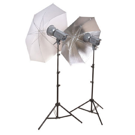 Interfit Photographic Stellar 500watt Tungsten Flood Light 2-Head Kit with Reflectors, Bulbs, Umbrellas & Light Stands, 1,000 Total Watts