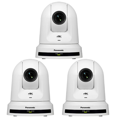 Panasonic AW-UE50 4K Ultra HD HDMI/NDI|HX2 24x PTZ Camera with Auto Tracking, White, 3-Pack