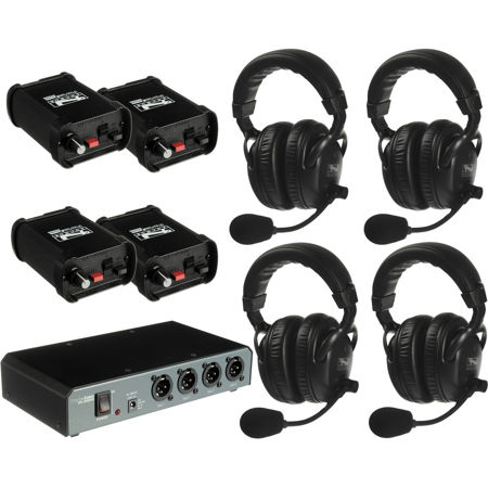 Portacom COM-40FC/C Four Dual Headset 2-Channel Wired Intercom Package with Cables