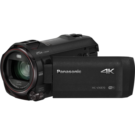 Panasonic HC-VX870 4K Ultra HD Camcorder, 20x Optical / 50x Intelligent Zoom, 25.9MP Still Image, 3" Touchscreen LCD, 5-Axis HYBRID OIS+, Wi-Fi/NFC