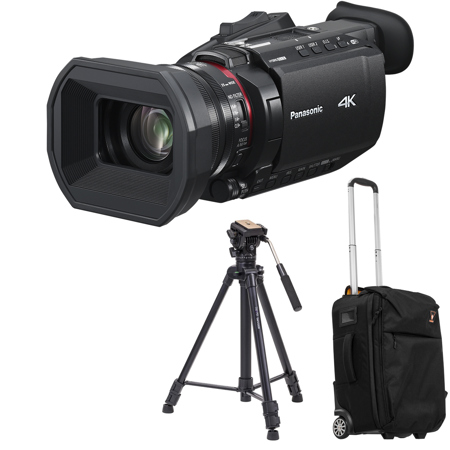 Panasonic HC-X1600 4K Camcorder, Bundle with 3-Section Aluminum Video Tripod and Roller Bag