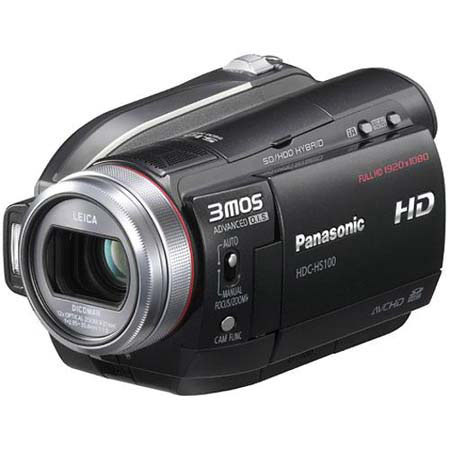 Panasonic HDC-HS100K Hi-Definition 3MOS 60GB Hard Disk Drive / SD Hybrid Camcorder, 1920x1080 Pixel Recording, 12x Optical Zoom, 2.7" LCD Screen