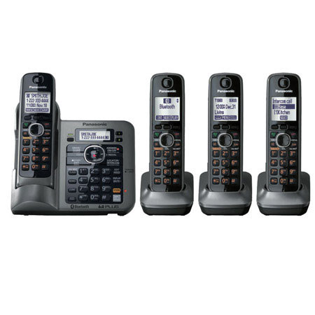 Panasonic KX-TG7644M Link-to-cell Bluetooth Answering System, 4 Handsets, Gray