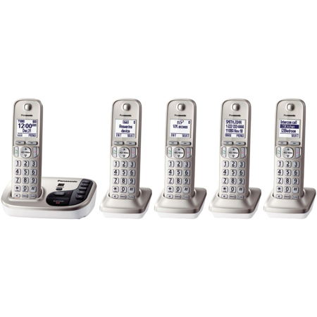 Panasonic KX-TGD225 Expandable Cordless Phone, 5 Handsets, Champagne Gold