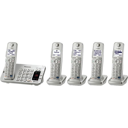 Panasonic KX-TGE275 Link2Cell Bluetooth Cordless Phone, 5 Handsets, Silver