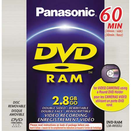 Panasonic Double-sided DVD-RAM Disc, 2.8GB, 60 Minute, in Jewel Case for Round DVD Holder Type DVD Camcorders