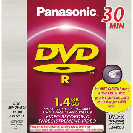 Panasonic DVD-R Disc, 1.4GB, 30 Minute, in Jewel Case for round DVD Holder Type DVD Camcorders