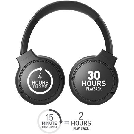 Panasonic RB-M500B Deep Bass Wireless Bluetooth Immersive Headphones with Bass Reactor, Black