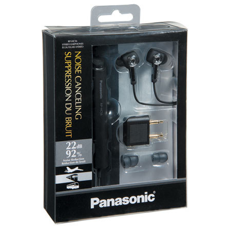 Panasonic RP-HC56 Noise Canceling Earbud Style Travel Earphones, Black/Silver