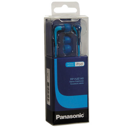 Panasonic RP-HJE140 L-Shaped In-Ear Earbuds, Blue
