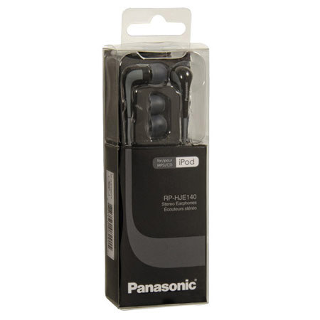 Panasonic RP-HJE140 L-Shaped In-Ear Earbuds, Black