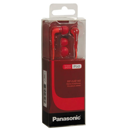 Panasonic RP-HJE140 L-Shaped In-Ear Earbuds, Red