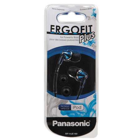 Panasonic RP-HJE190 ErgoFit Plus Long Port Fashion Earbuds, Blue
