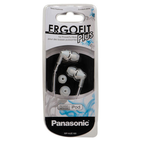 Panasonic RP-HJE190 ErgoFit Plus Long Port Fashion Earbuds, White