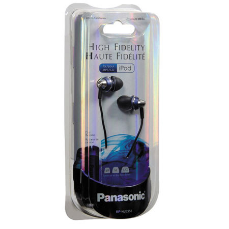 Panasonic RP-HJE355 ErgoFit Earbuds with Cord Adjuster, Black