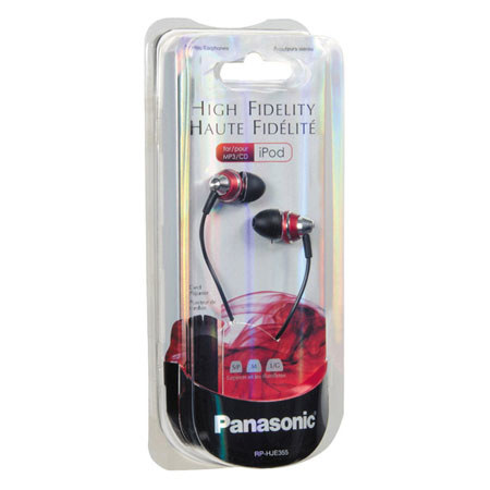 Panasonic RP-HJE355 ErgoFit Earbuds with Cord Adjuster, Red