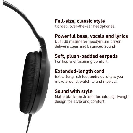 Panasonic RP-HT161 Full-Sized Lightweight Long-Cord Over-Ear Headphones,  Black RP-HT161-K