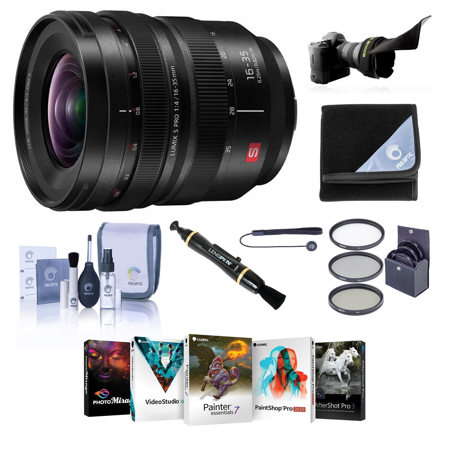 Panasonic LUMIX S PRO 16-35mm f/4 Lens for L Mount, Bundle with ProOptic 77mm Filter Kit, Flex Lens Shade, Lens Cleaner, Lens Wrap, Cap Tether, Cleaning Kit, PC Software Kit