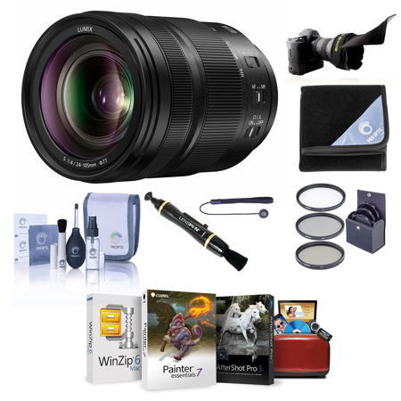 Panasonic LUMIX S 24-105mm f/4 O.I.S. Lens for L Mount, Bundle with ProOptic 77mm Filter Kit, Flex Lens Shade, Lens Cleaner, Lens Wrap, Cap Tether, Cleaning Kit, Mac Software Kit