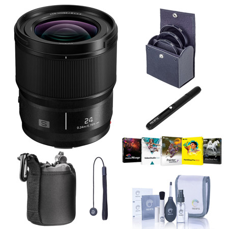 Panasonic Lumix S 24mm f/1.8 Lens for L Mount, Bundle with PC Software Kit, 67mm Filter Kit, Pouch, Lens Cleaner, Cleaning Kit, Lens Cap Tether