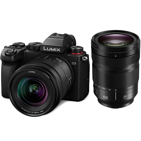 Panasonic LUMIX DC-S5 Camera w/20-60mm f/3.5-5.6 and 24-105mm f/4 Macro Lenses.