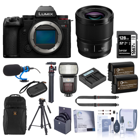 Panasonic LUMIX S5II Mirrorless Camera w/LUMIX S 50mm f/1.8 Lens, Accessory Kit