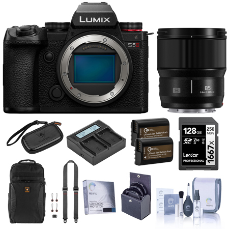 Panasonic LUMIX S5II Mirrorless Camera w/LUMIX S 85mm f/1.8 Lens, Essentials Kit