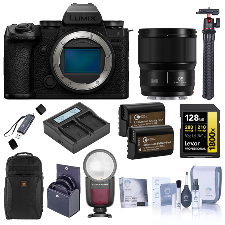 Panasonic LUMIX S5IIX Mirrorless Camera with LUMIX S 85mm f/1.8 Lens, Bundle with 128GB Memory Card, Zoom Li-on X Flash, 2x Extra Batteries with Dual Charger, Alpine 190 Backpack, MT-11 Tripod, 67mm Filter Kit