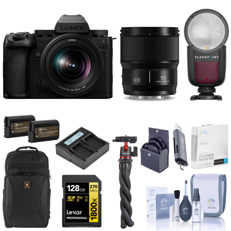 Panasonic LUMIX S5IIX Mirrorless Camera with 20-60mm f/3.5-5.6 and 50mm f/1.8 Lenses, Bundle with Zoom Li-on X R2 Flash, Flexible Tripod, 2x Battery and 67mm Filter Kit