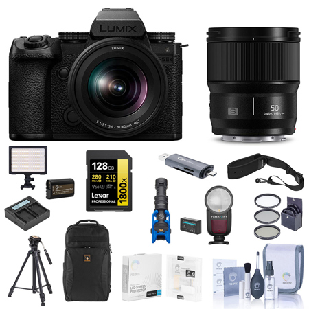 Panasonic Lumix S5 IIX Camera w/20-60mm & 50mm Lenses, Bundle with Complete  Kit DC-S5M2XWK CK