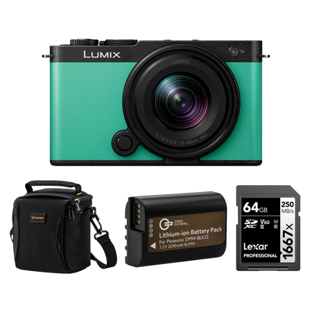 Panasonic LUMIX S9 Mirrorless Camera with LUMIX S 18-40mm f/4.5-6.3 Lens, Mint Green, Bundle with Professional 1667x 64GB UHS-II SDXC Memory Card, Alpine 120 Shoulder Bag, DMW-BLK22 Lithium-Ion Battery