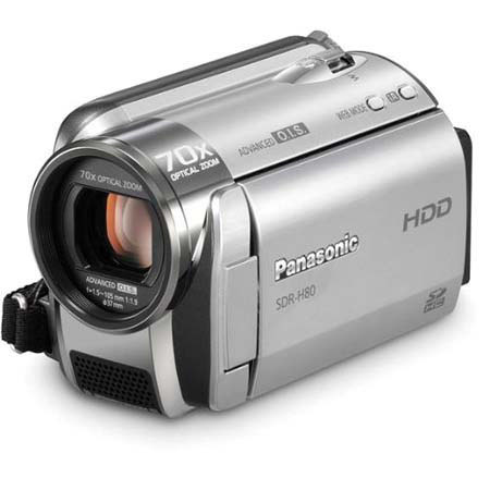 Panasonic SDR-H80S 60GB HDD/SD Card Standard Definition Camcorder, 70x Optical Zoom, 2.7" LCD Screen, Silver