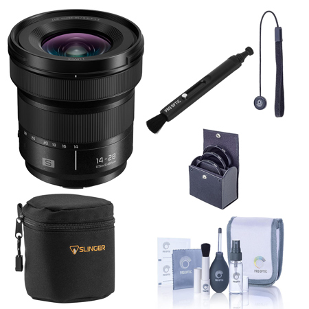 Panasonic LUMIX S 14-28mm f/4-5.6 Macro Lens, Bundle with Small Lens Case, 77mm Filter Kit, Lens Cleaner, Cleaning Kit and Lens Cap Tether