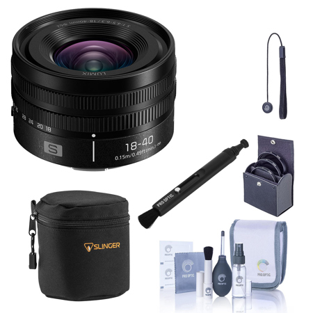 Panasonic LUMIX S 18-40mm f/4.5-6.3 Lens, Bundle with Small Lens Case, 62mm Filter Kit, Lens Pen Lens Cleaner, Cleaning Kit and Lens Cap Tether