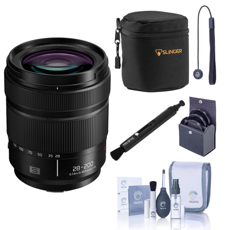 Panasonic LUMIX S 28-200mm f/4-7.1 Macro O.I.S. Lens, Bundle with Small Lens Case, 67mm Filter Kit, Lens Cleaner, Cleaning Kit and Lens Cap Tether