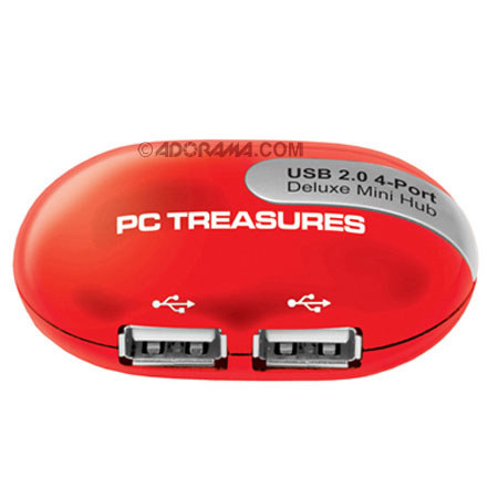 PC Treasures 7204 USB 4 Port Mini Hub for Netbooks, Red