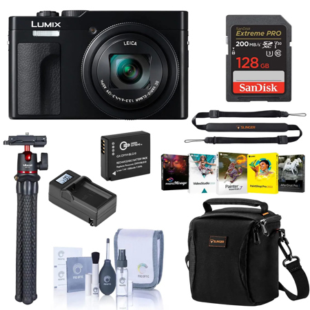 Panasonic LUMIX ZS99 Compact Point and Shoot Digital Camera, Bundle with -128GB SD Card,Shoulder Bag, Sling Strap, Extra Battery, Tripod, Photo Video Software, Care Kit