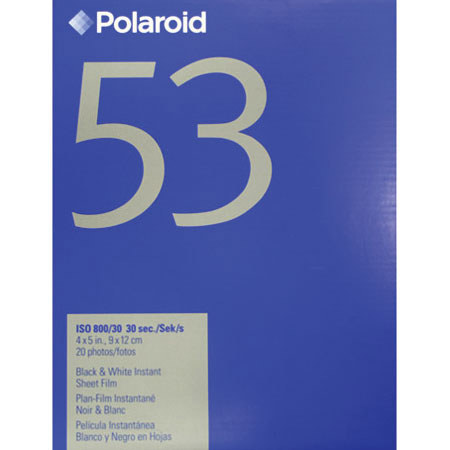 Polaroid 53 4x5 B&W Sheet Film (20) - A coaterless black and white sheet film that has a wide tonal range for excellent highlight and shadow detail for metallography, and copystand photography.