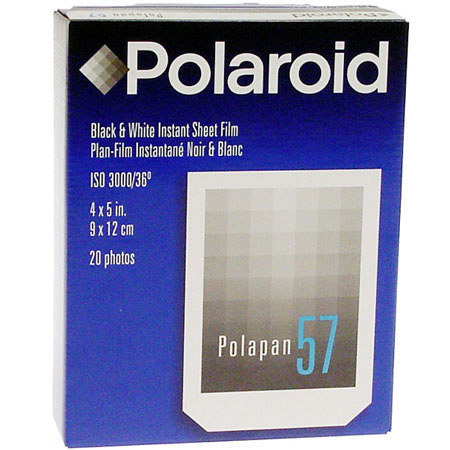 Polaroid 57 4 x 5 Black and White Sheet Film (20) - A high speed black and white sheet film designed for autoradiography, electrophoresis gel documentation, fingerprint documentation, industrial and scientific imaging uses.