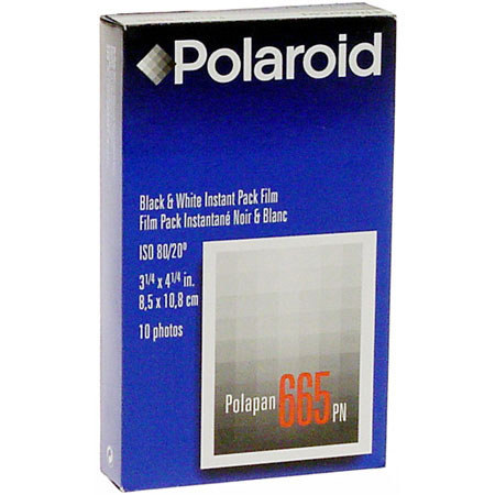 Polaroid 665 B&W Film Single (10) - A high-resolution positive/negative black and white film.