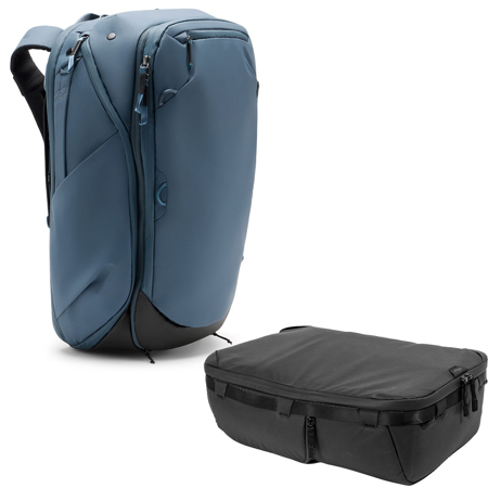 Peak Design 45L Travel Backpack, Ocean, Bundle with Camera Cube V2, Large,Black